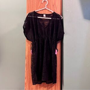 V-Neck Beach/Pool Coverup Juniors Black Lace Pink Tassels Swimwear Bongo Kohls